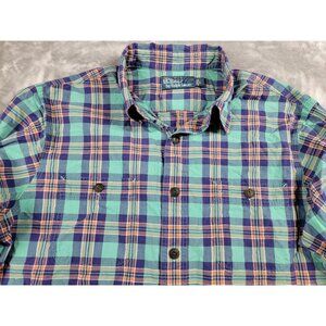 Polo Ralph‎ Lauren Aqua Orange Plaid Mens Large Long Sleeved Button Up